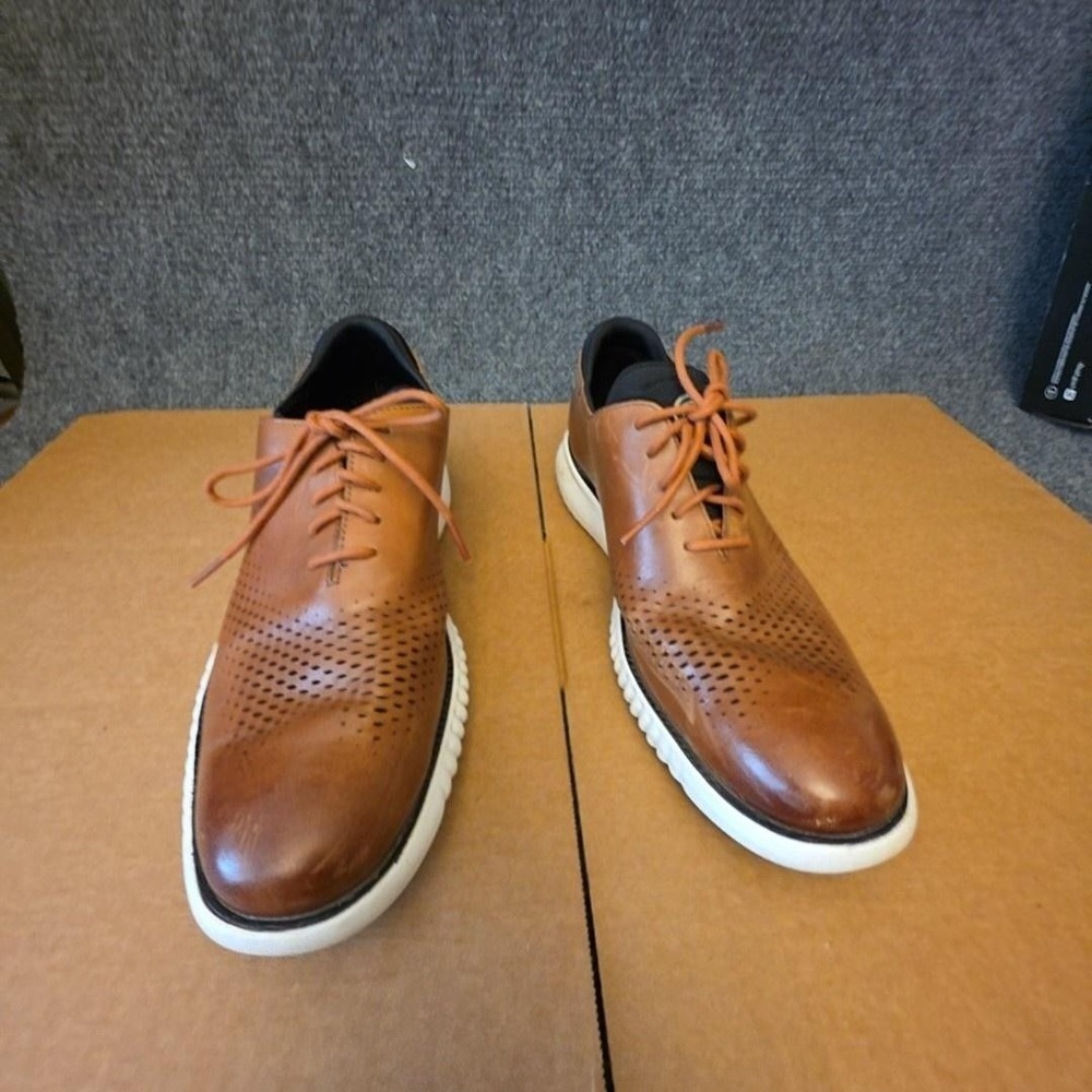 Cole Haan Brown Perforated Leather Lace-Up Slip-Ons
